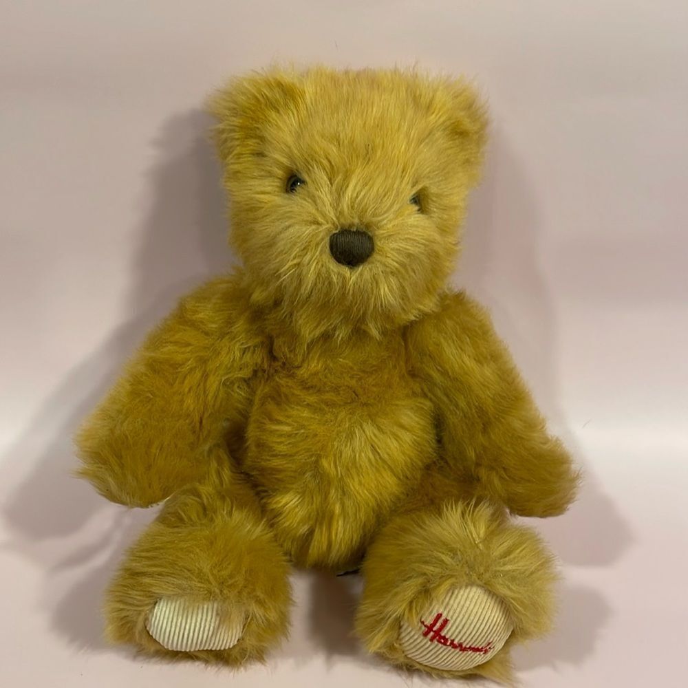Harrods London Teddy Bear Plush Stuffed Toy Sitting Red Stitching Foot Lovey 8”